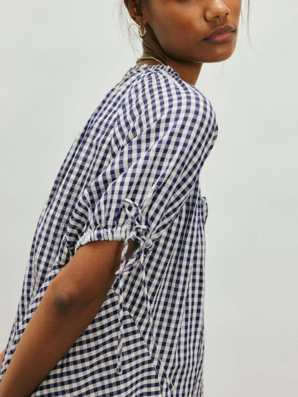 FREE PEOPLE Farley Gingham Tunic / Navy Combo - Picture 7 of 8